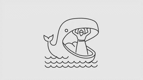Animated Jonah and whale line icon Stock Footage 312208497