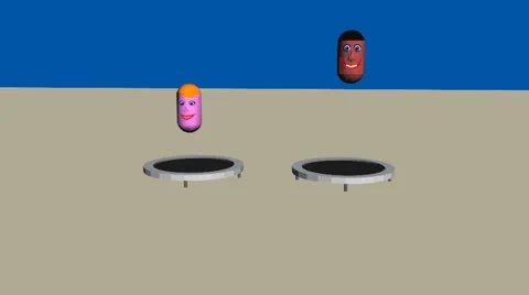 Animated Jumping Beans on Trampolines Stock Footage 23335488