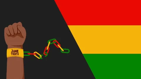 Animated Juneteenth fist with broken chains and pan african flag Stock-Footage 335955949
