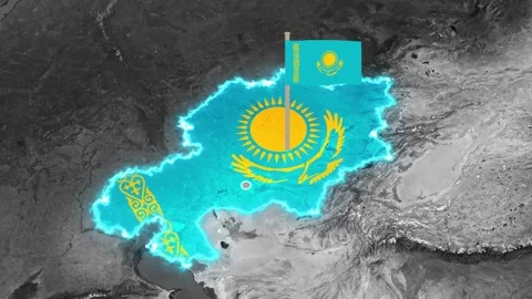 Animated kazakhstan map with national flag glowing brightly in motion Stock Footage 339649934