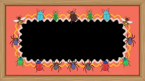 Animated Kids Blackboard Border Loop with Cartoon Bugs and Insects Stock Footage 345314560