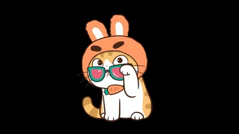 Animated Kitten Lowering Glasses to Look - Transparent Background Stock Footage 282785143