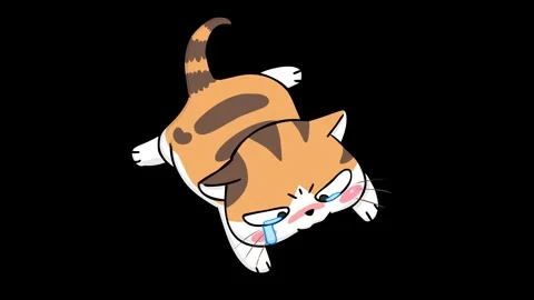 Animated Kitten Lying Down Crying and Wiping Tears    - Transparent Backgroun Stock Footage 282772377