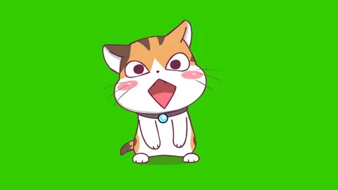 Animated Kitten Standing and Smiling Green Screen Stock Footage 282780329