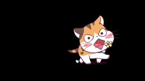 Animated Kitten Walking with a Flower in Its Mouth Transparent Background Stock Footage 282780282