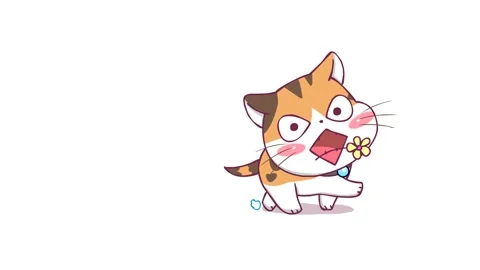Animated Kitten Walking with a Flower in Its Mouth Stock Footage 282780289