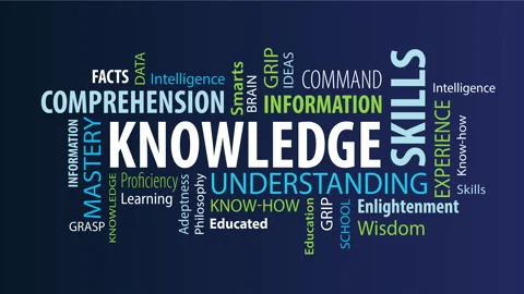 Animated Knowledge Word Cloud on a Blue Background 動画素材 130758454