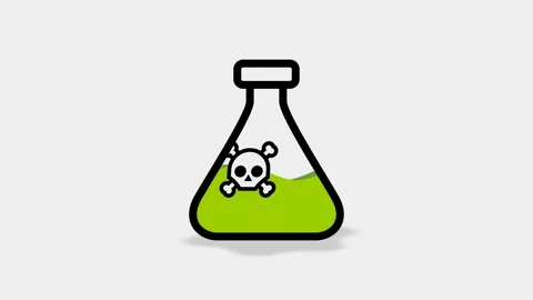 Animated laboratory flask with green toxic liquid and skull symbol Stock Footage 337985473