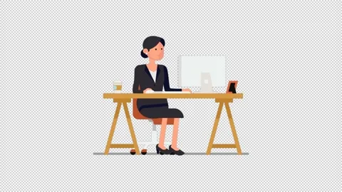 Animated Lady at desk - w/alpha Stock Footage 239086005