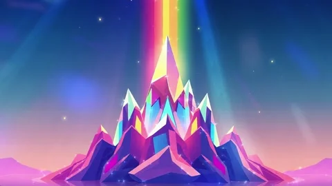 Animated Landscape with Mountains and Light Beams in Purple Sky Stock Footage 303951522