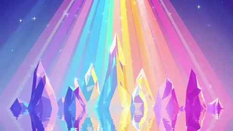 Animated Landscape with Mountains and Light Beams in Pastel Sky Stock Footage 303951560