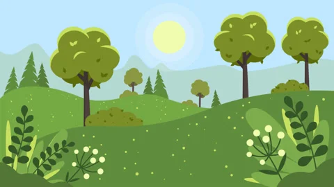 Animated landscape . The sun is shining , trees, leaves, flowers and Christmas Stock Footage 153040256