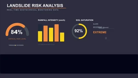 Animated landslide risk analysis and disaster monitoring dashboard 4K 库存影片 344114724