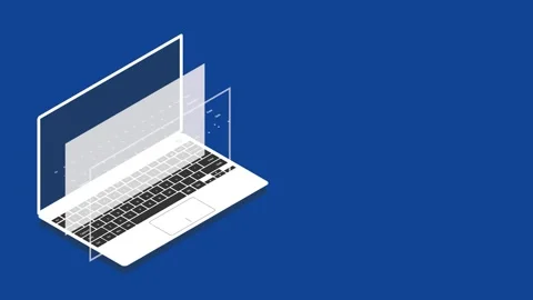 Animated laptop assembly on blue background for presentation intro footage Vidéo 338187786