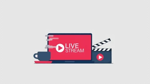 Animated Laptop Displaying Live Stream Concept - Transparent Stock Footage 345558781