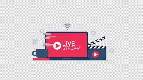 Animated Laptop Displaying Live Stream Concept - Transparent Stock Footage 345558916