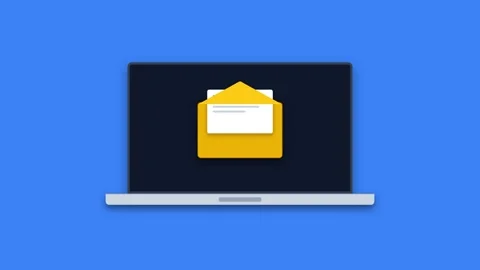 Animated Laptop Displaying an Open Envelope Icon on Blue Background Stock Footage 347626310