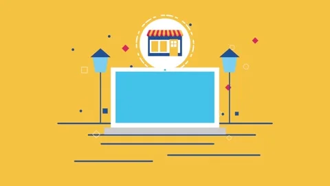 Animated laptop screen concept showing digital retail store icon with motio.. Stock Footage 339215596