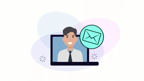Animated laptop screen showing a man communicating and interacting with var.. 動画素材 338428262