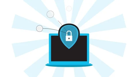 Animated laptop security concept with glowing lock icon 4K Stock Footage 345012401