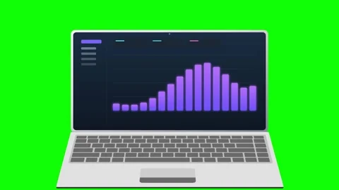 Animated laptop showing financial data growth chart on screen 4K Stock Footage 336826347