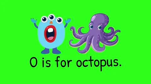 Animated learning video for kids, letter o is for octopus, cute monster tea.. Stock Footage 333774704