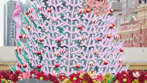 Animated LED Christmas Tree with Festive Ornaments Stock-Footage 323681752