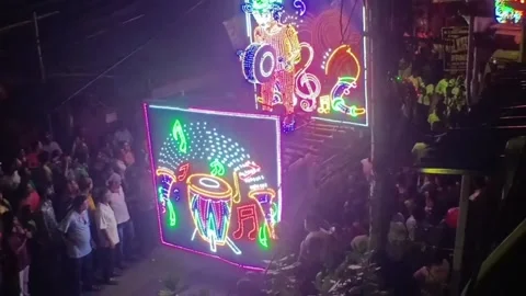 Animated LED Drummer Light Art At Indian Night Festival Vídeos de archivo 334591551