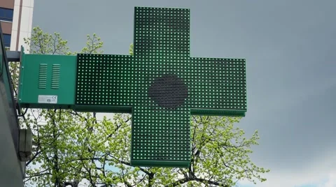 Animated LED Lights Pharmacy Sign Stock Footage 62757629
