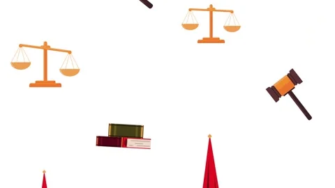 Animated legal icons pattern featuring gavels balance scales law books and .. Stock-Footage 338428494