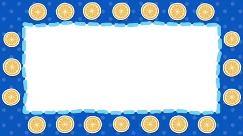 Animated Lemon Border Frame with Blank Copy Space on Blue Pattern Background Stock Footage 345314535