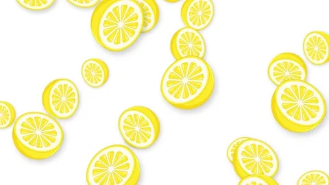 Animated Lemon Slices Falling Downwards Against a Plain White Background Stock Footage 342721714