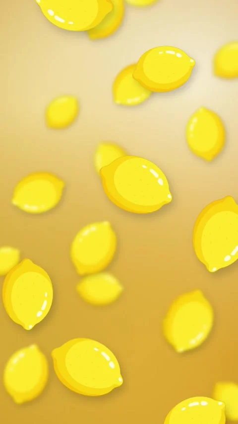 Animated Lemons Falling Downward Against a Gradient Mesh Background Stock Footage 345705370