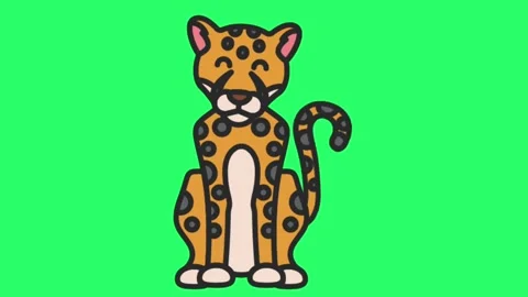 Animated leopard sitting on green screen. 스톡 동영상 252018957