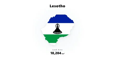 Animated Lesotho map silhouette in national flag colors with emblem and glowing Stock Footage 345647361