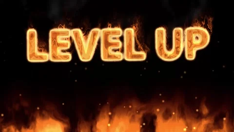 Animated Level Up Text Engulfed in Fire with Ground Flames Stock Footage 345703530