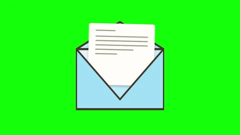 Animated light blue envelope with letter on green chroma key background Stock Footage 343842933