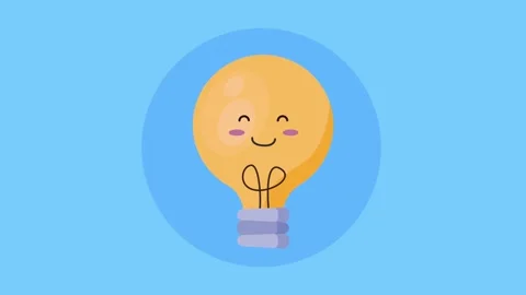 Animated light bulb character smiling on blue background with gentle pulsin.. Stock Footage 338419096