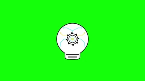 Animated light bulb with digital circuitry gear on green screen for tech in.. Stock-Footage 344855369