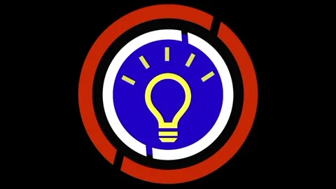 Animated light bulb shiny on colorful circular lines on black background. Stock Footage 330792003