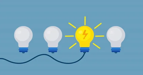Animated light bulbes on blue background. Idea, education or technology concept. Stock Footage 220495524
