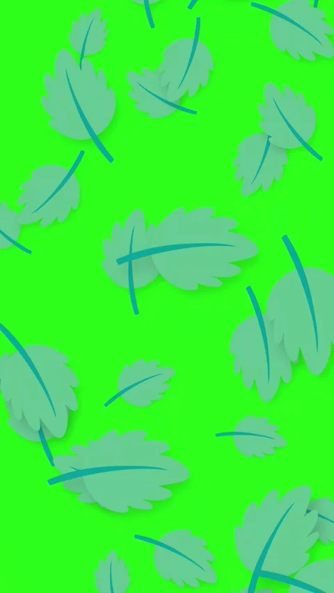 Animated Light Green Leaves Falling on Bright Green Background Stock Footage 345314526