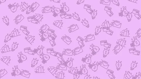 Animated Light purple background with financial, lightbulbs, dollar pattern Stock Footage 346467956