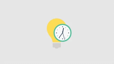 Animated Lightbulb and Clock on Alpha Background, Time Management Animation.. Stock Footage 307089311