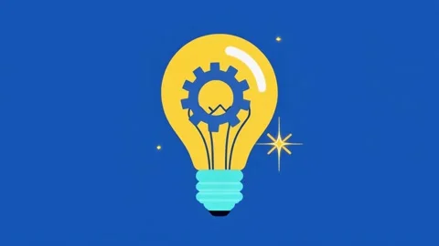 Animated lightbulb with gear inside on blue background Stock Footage 339168765