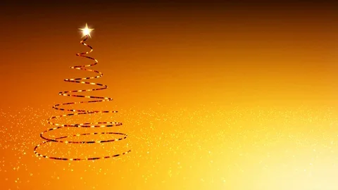 Animated lighting virtual Christmas tree with star symbol yellow greeting card Video stock 82741735
