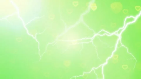 Animated Lightning Bolt Striking Over A Green Background With Floating Heart Stock Footage 338368734
