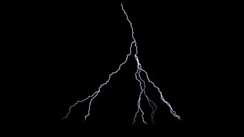 Animated lightning strike on black background. Slow motion video Stock Footage 112362891