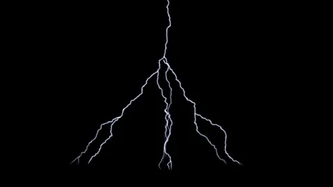 Animated lightning strike on black background. Slow motion video Stock Footage 112362897
