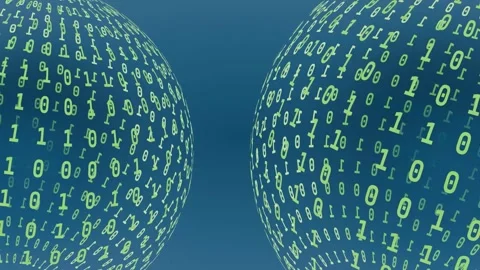 Animated Lime Green Binary Code Spheres on a Digital Blue Background Motion.. Stock Footage 329590232